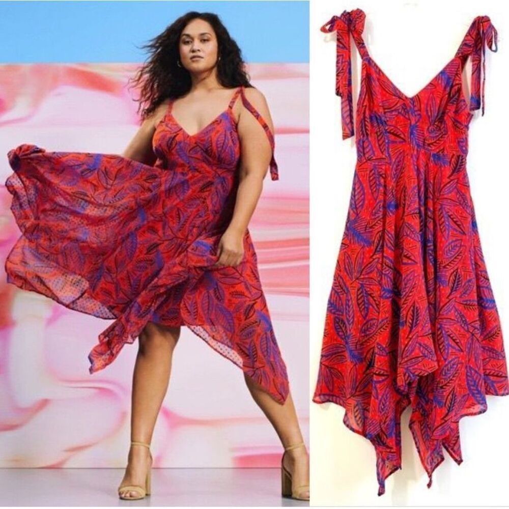 Alexis x Target Red Floral Midi Dress size 2X Handkerchief Hemline